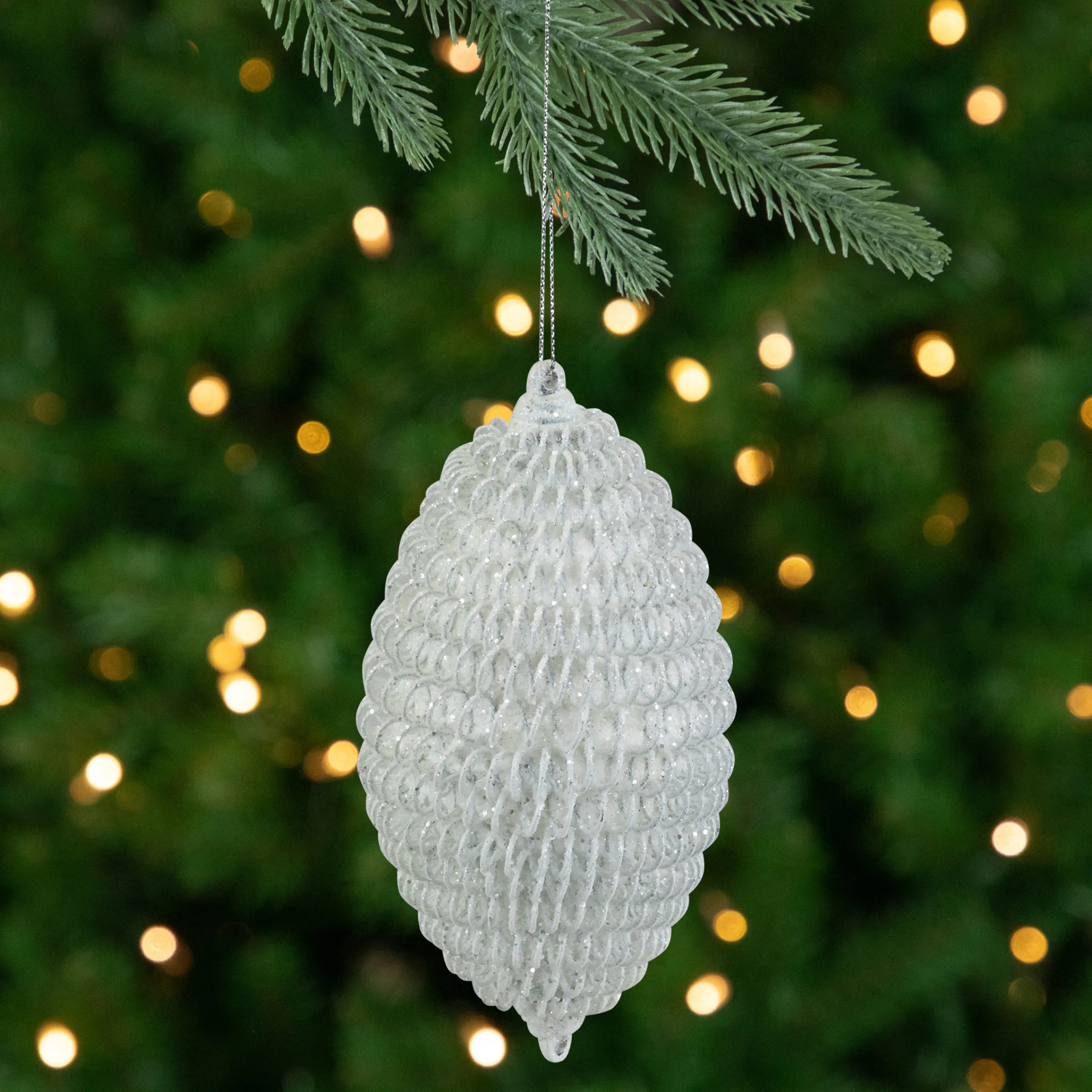 Northlight Finials>5.5" White Glitter Spiral Coiled Wire Finial Christmas Ornament