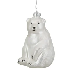 Northlight Animals>4" White Glittered Polar Bear Glass Christmas Ornament