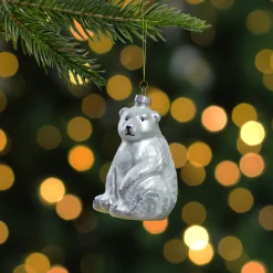 Northlight Animals>4" White Glittered Polar Bear Glass Christmas Ornament