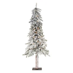 Melrose 5 And 5.5 Feet Tall>5.25' White, Green, And Brown Home Decoration And Gift Collections Pvc And Metal Flocked Alpine Tree
