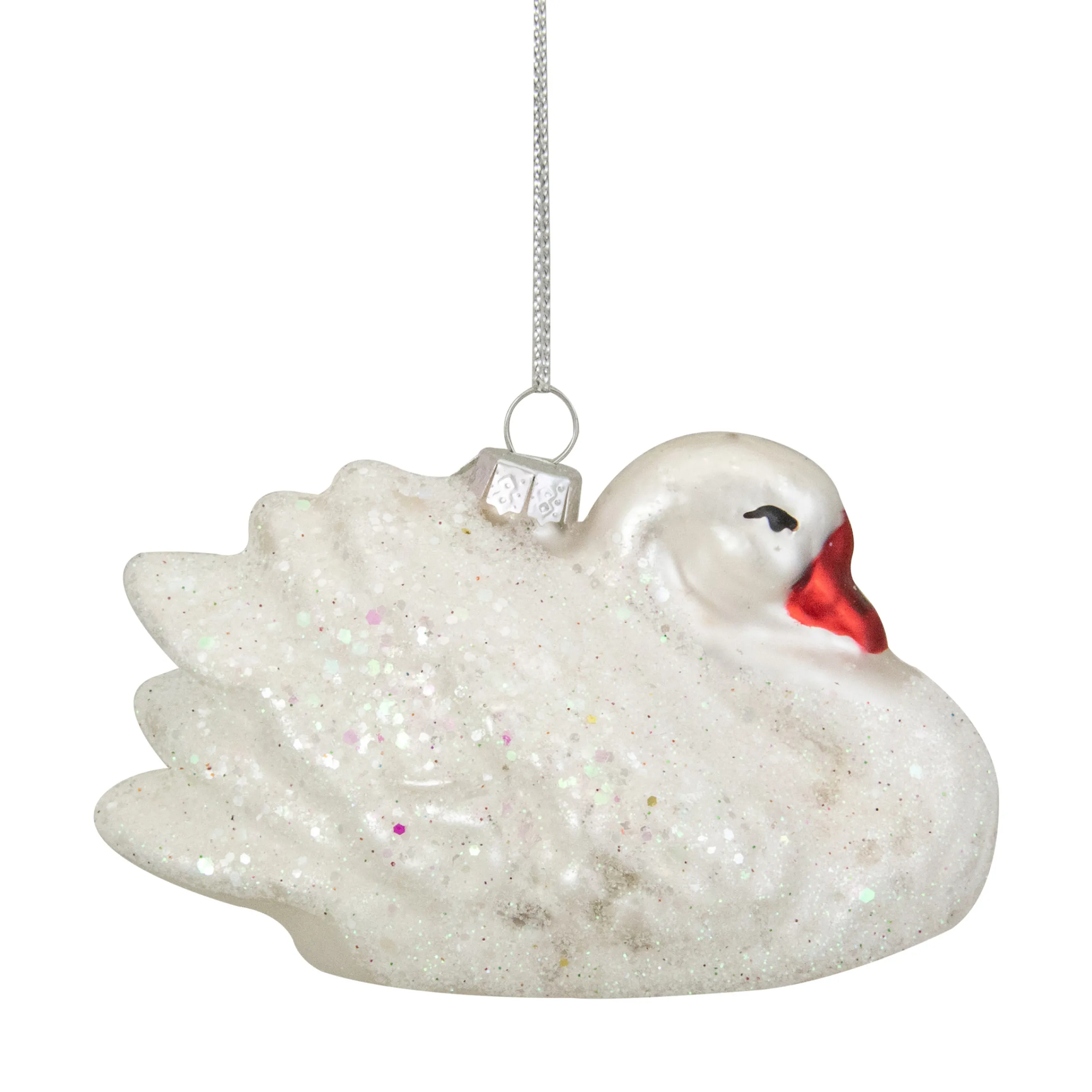 Northlight Animals>3.75" White Iridescent Glass Swan Christmas Ornament
