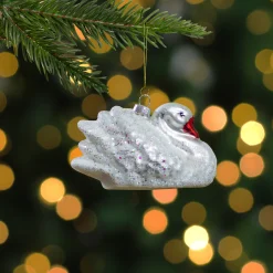 Northlight Animals>3.75" White Iridescent Glass Swan Christmas Ornament