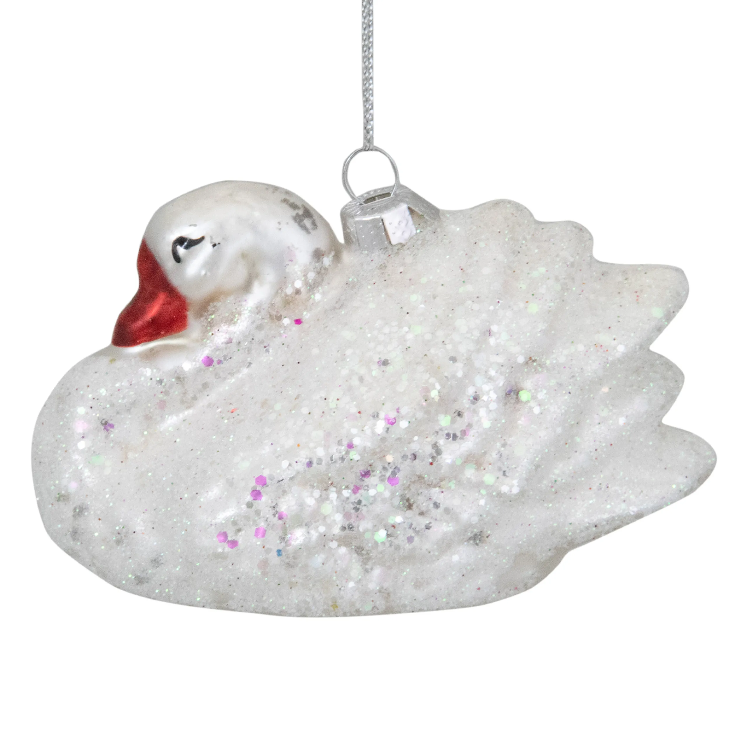 Northlight Animals>3.75" White Iridescent Glass Swan Christmas Ornament