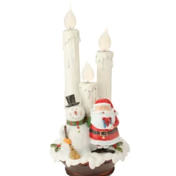 Candles & Holders*Raz 14" White Lighted Santa And Snowman Triple Flameless Candle Lamp Christmas Figurine