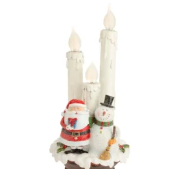 Candles & Holders*Raz 14" White Lighted Santa And Snowman Triple Flameless Candle Lamp Christmas Figurine