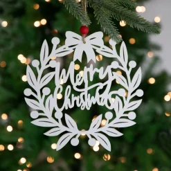 Northlight Inspirational>8" White "Merry Christmas" Wreath Cutout Hanging Ornament