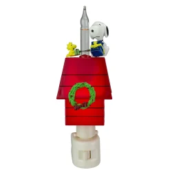 Roman 7.25" White Peanuts Snoopy And Woodstock Doghouse Christmas Bubble Night Light