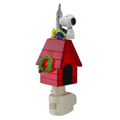 Roman 7.25" White Peanuts Snoopy And Woodstock Doghouse Christmas Bubble Night Light