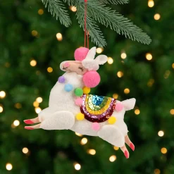 Northlight Animals>7.5" White Plush Llama With Rainbow Saddle Christmas Ornament