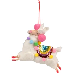 Northlight Animals>7.5" White Plush Llama With Rainbow Saddle Christmas Ornament