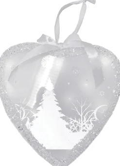 Northlight Hearts>8" White Pre-Lit Led Sparkle Wintery Woods Scene Christmas Heart Ornament