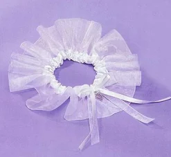 Russ 26" White Satin Wedding Garter With Rhinestone Heart Charm
