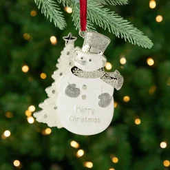 Northlight Snowmen>3.5" White Silver-Plated Snowman Merry Christmas Ornament With European Crystals