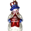 GC Home & Garden Snowmen>6.5" White Snowman With God Bless America Design Hand Blown Glass Hanging Figurine Ornament