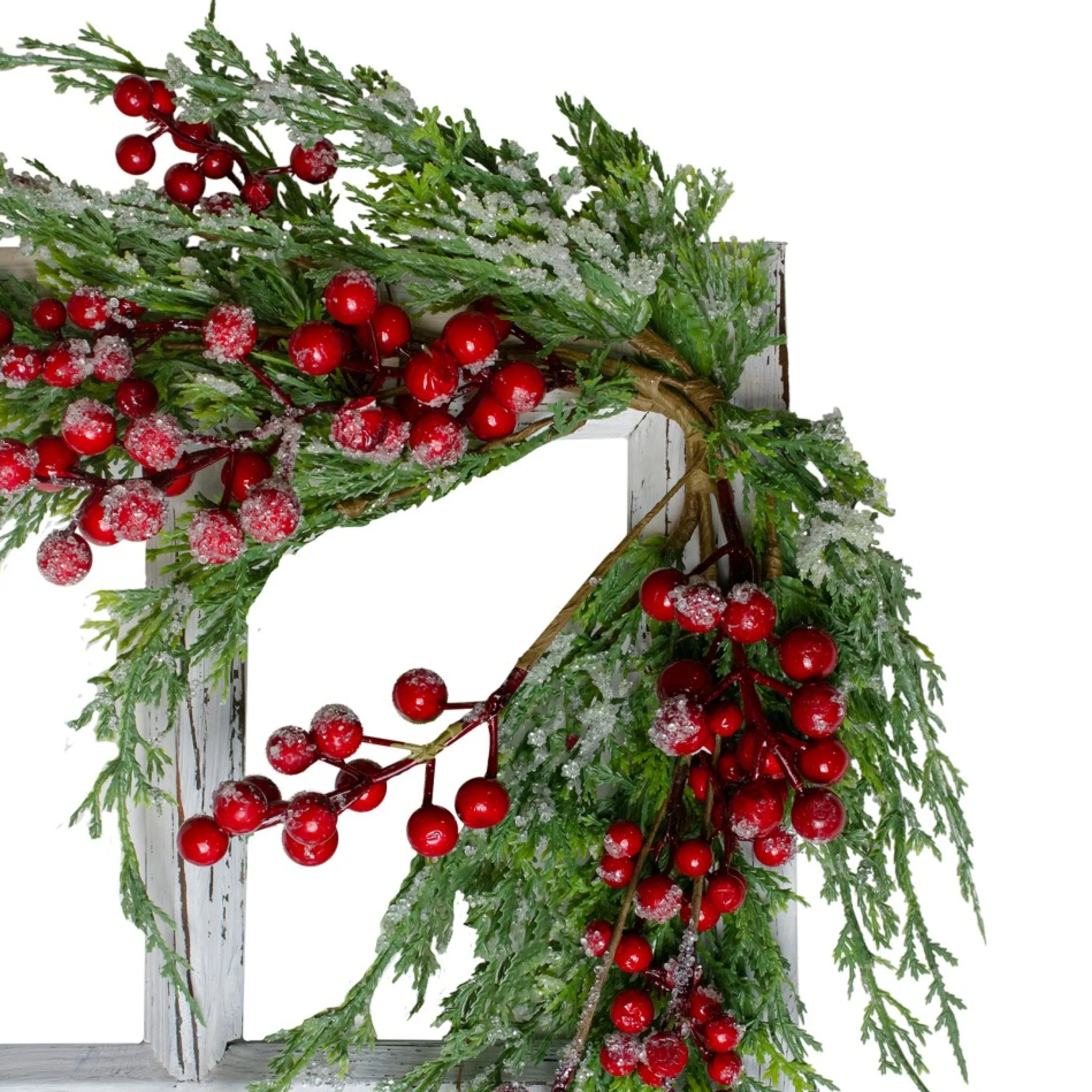Wall & Door Decorations*Northlight 24" White Washed Window With Frosted Berries And Cedar Christmas Wall Decor
