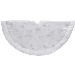 50 Inch And Larger*KSA 50" White With Sequin Flowers Christmas Tree Skirt