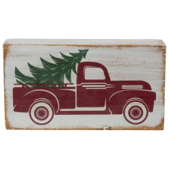 Signs & Plaques*Northlight 6" White Wooden Christmas Sign With Vintage Red Truck And Tree