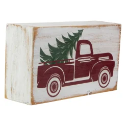 Signs & Plaques*Northlight 6" White Wooden Christmas Sign With Vintage Red Truck And Tree