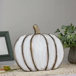 Northlight 13.75 White Wooden Pumpkin Fall Harvest Decoration