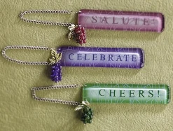 Midwest Food & Beverage>4.5" Wine Theme Pink Grapes "Salute" Bottle Tag Christmas Ornament #908334