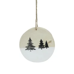 Northlight Trees & Wreaths>4" Winter Pine Trees And Snow On Wood Disc Hanging Christmas Ornament