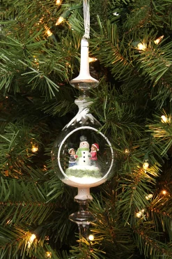 Roman Finials>12.5" Winter Scene With Children Building Snowman Inside Of Glass Christmas Pendant Finial Ornament