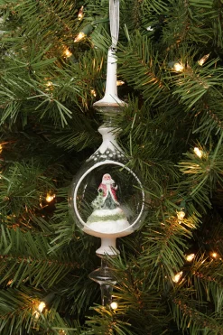 Roman Collectible>12.5" Winter Scene With Santa Claus Inside Of Glass Christmas Pendant Finial Ornament