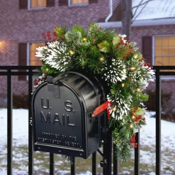 Pre-Lit Swags*National Tree Company 36" Wintry Pine Artificial Christmas Mailbox Swag, Warm White Led Lights