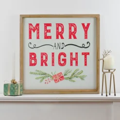 Signs & Plaques*Northlight 16" Wooden Framed "Merry And Bright" Metal Christmas Sign