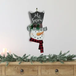 Wall & Door Decorations*Northlight 17" Wooden 'Let It Snow' Snowman With Plaid Scarf Christmas Wall Sign