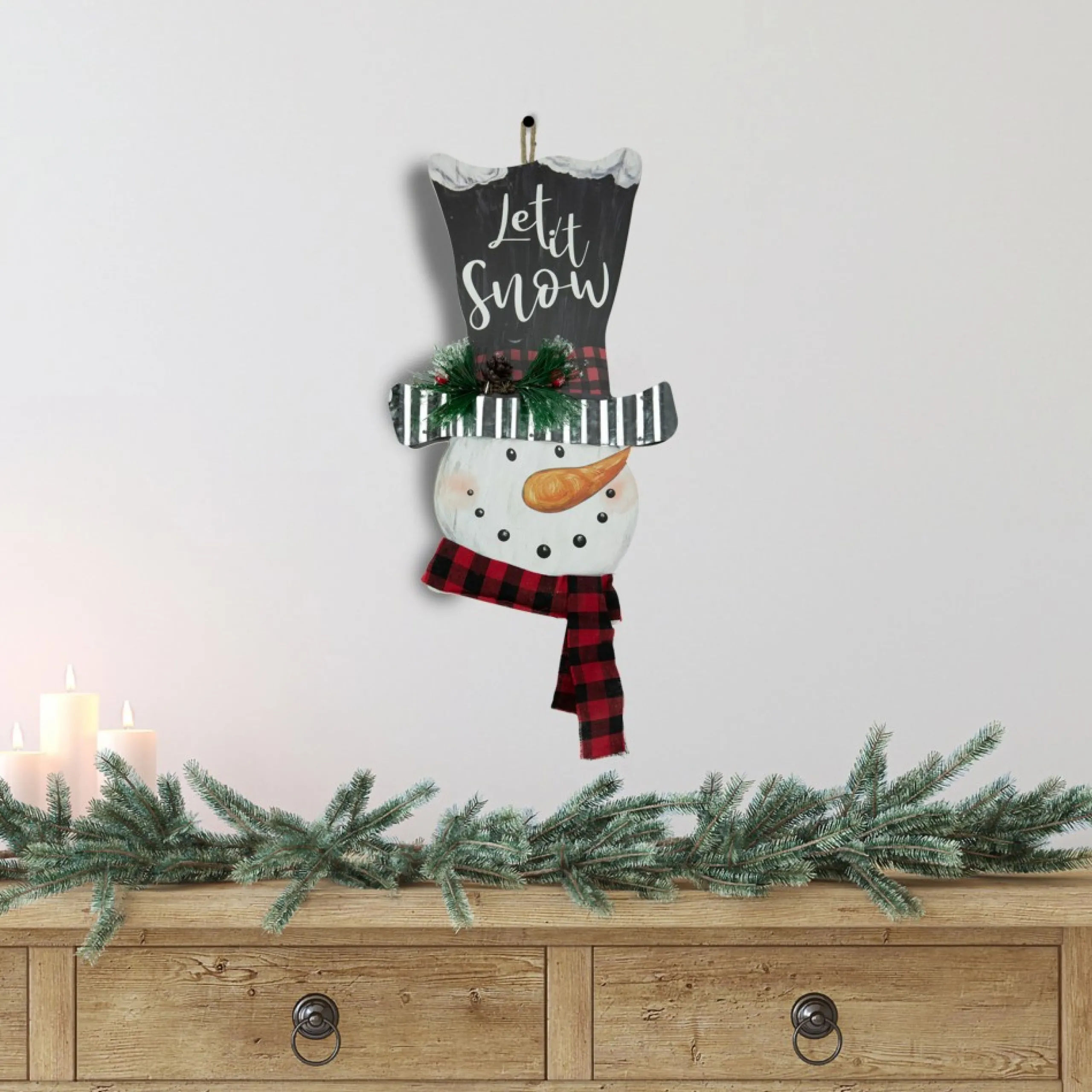 Wall & Door Decorations*Northlight 17" Wooden 'Let It Snow' Snowman With Plaid Scarf Christmas Wall Sign