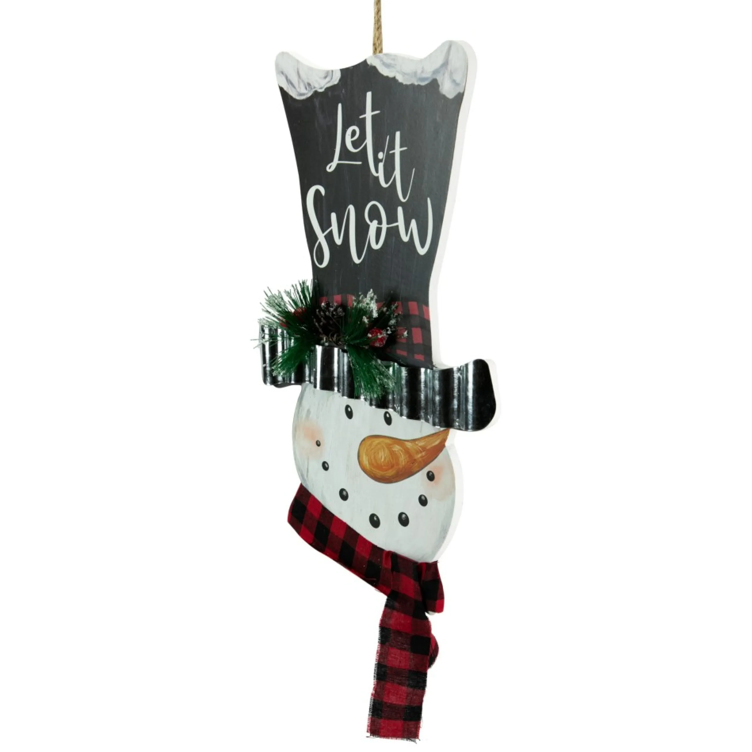 Wall & Door Decorations*Northlight 17" Wooden 'Let It Snow' Snowman With Plaid Scarf Christmas Wall Sign