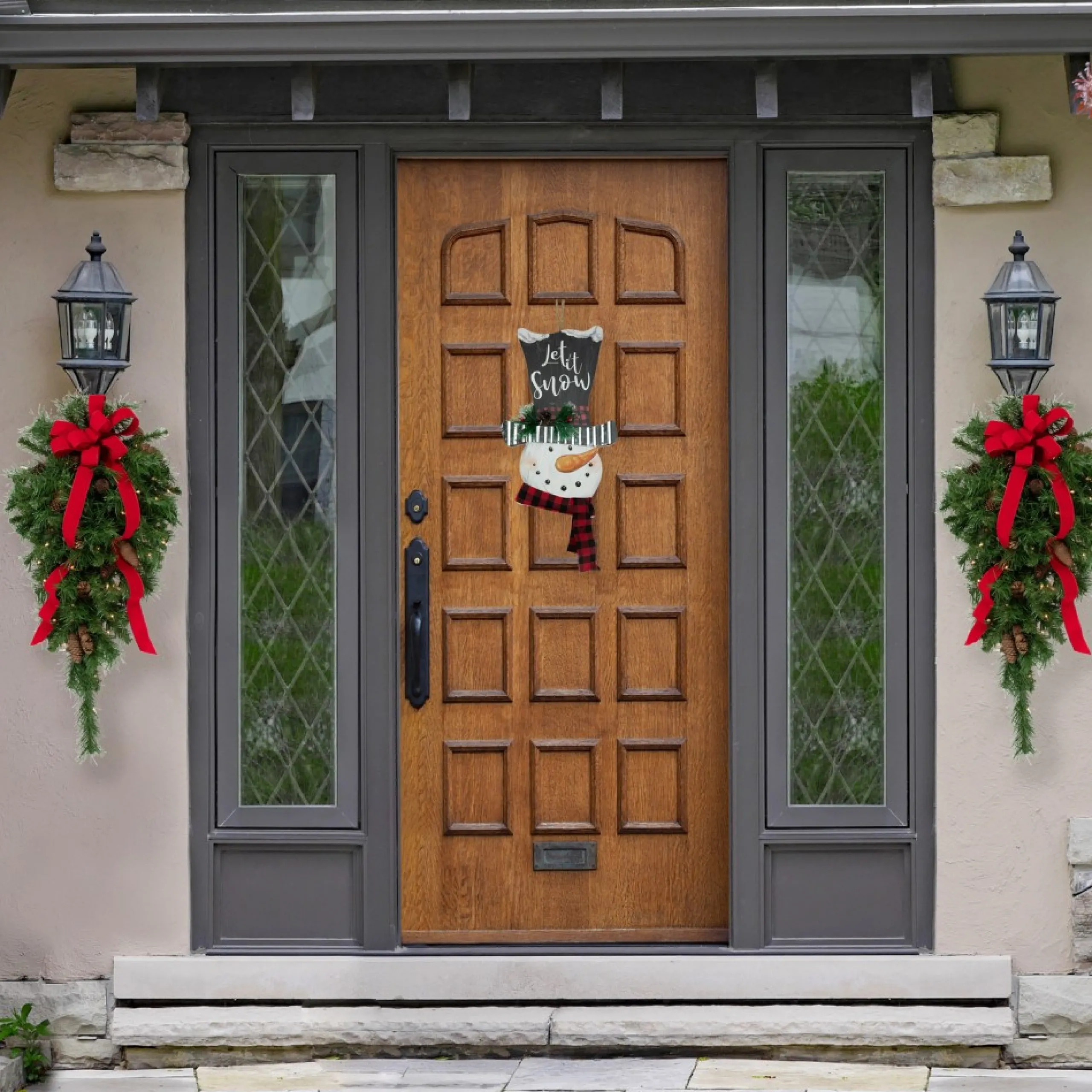 Wall & Door Decorations*Northlight 17" Wooden 'Let It Snow' Snowman With Plaid Scarf Christmas Wall Sign