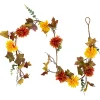 Northlight 5.5' X 6" Autumn Harvest Orange And Yellow Mums With Maple Leaves Garland - Unlit