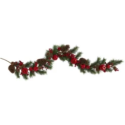 Traditional Pine Garland*Nearly Natural 6' X 12" Berry And Pinecone With Apple Artificial Christmas Garland, Unlit