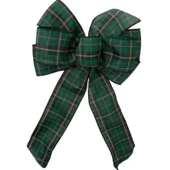 Bows*Northlight 14" X 9" Black And Green Plaid 6 Loop Christmas Bow Decoration