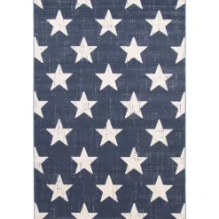 Chaudhary Living 5.25' X 7.5' Blue And White Americana Stars Rectangular Area Throw Rug