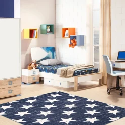 Chaudhary Living 5.25' X 7.5' Blue And White Americana Stars Rectangular Area Throw Rug