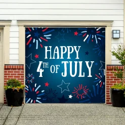 Showdown Displays 7' X 8' Blue And White Fireworks Patriotic Single Car Garage Door Banner