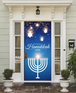 Showdown Displays 80" X 36" Blue And White Hanukkah Menorah Front Door Banner Mural Sign Decoration