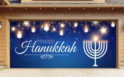 Showdown Displays 7' X 16' Blue And White "Happy Hanukkah" Christmas Double Car Garage Door Banner