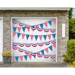 Showdown Displays 7' X 8' Blue And White Pennants Patriotic Single Car Garage Door Banner