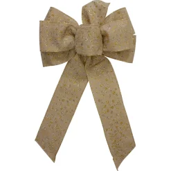 Bows*Northlight 14" X 9" Burlap And Gold Glittered Polka Dots 6 Loop Christmas Bow Decoration