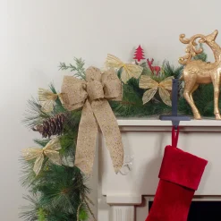 Bows*Northlight 14" X 9" Burlap And Gold Glittered Polka Dots 6 Loop Christmas Bow Decoration