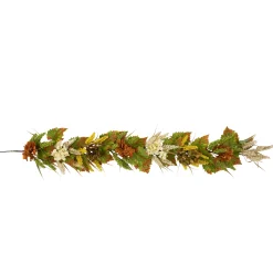 Northlight 5' X 10" Flowers With Wheat Artificial Fall Harvest Garland, Unlit