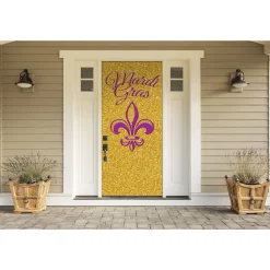 Showdown Displays 80" X 36" Gold And Pink Outdoor Glittered Mardi Gras Front Door Banner
