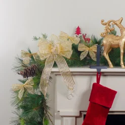 Bows*Northlight 14" X 9" Gold Glitter Striped 6 Loop Christmas Bow Decoration