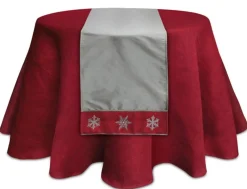 Linens*Melrose 6' X 15.5" Gray And Red Embroidered Snowflake Christmas Table Runner