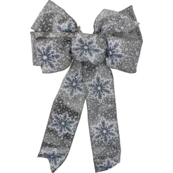 Bows*Northlight 14" X 9" Gray And White Snowflake 6 Loop Christmas Bow Decoration