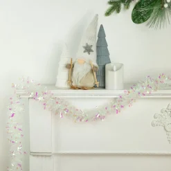 Unlit Garland*Northlight 12' X 3" Iridescent And Snowblush Wide Cut Tinsel Christmas Garland - Unlit